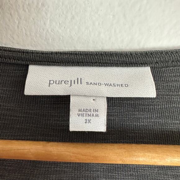 J Jill Pure Jill Sand Washed Top Womens 2X Tencel Modal Knit Shirt V-Neck Gray - Picture 2 of 6